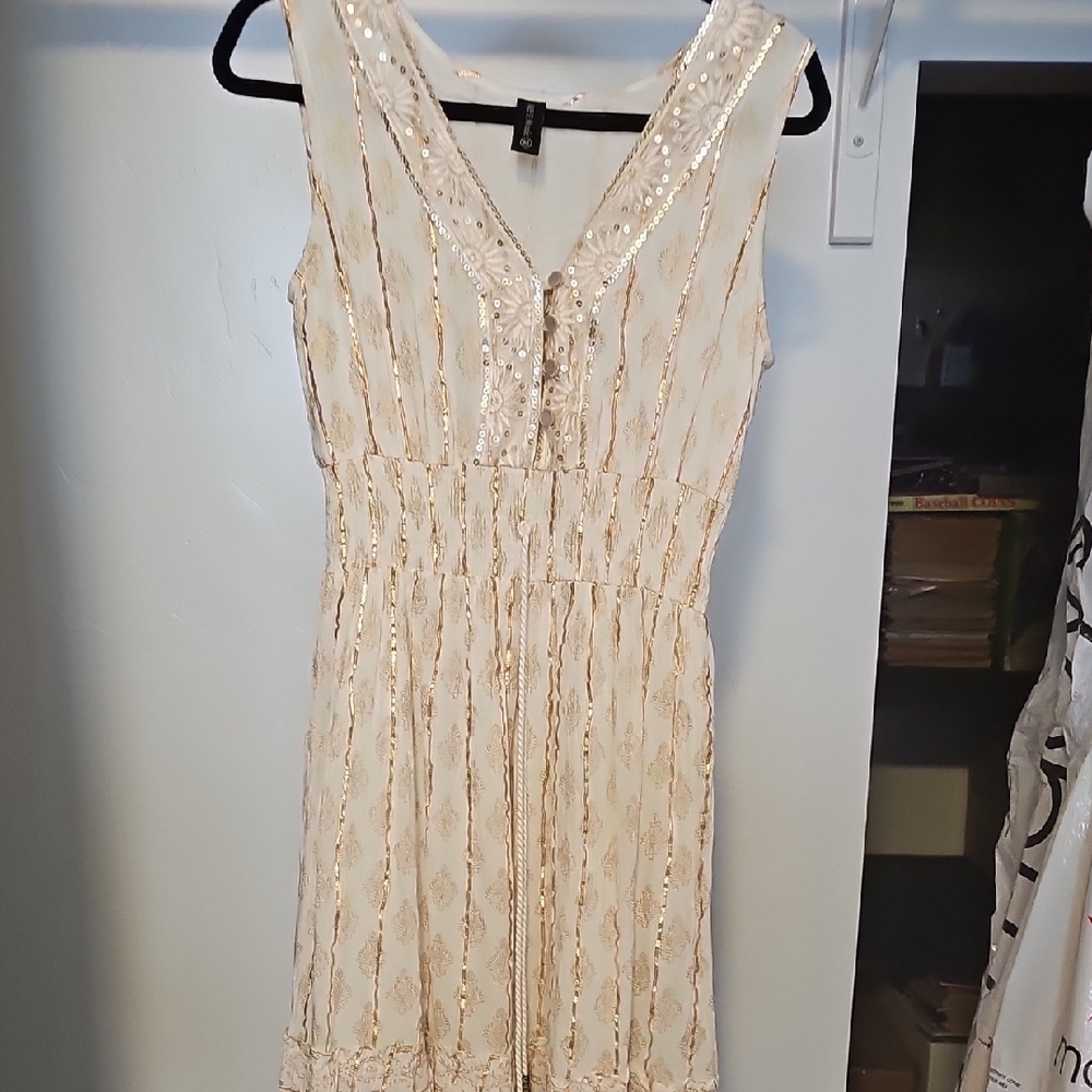 Cream Ruched V-Neck Mini Dress